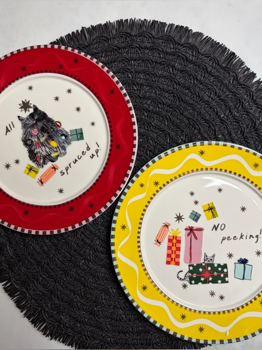 Anthropologie Christmas Cat Dessert Plates Set of 2 Novelty Holiday Dining